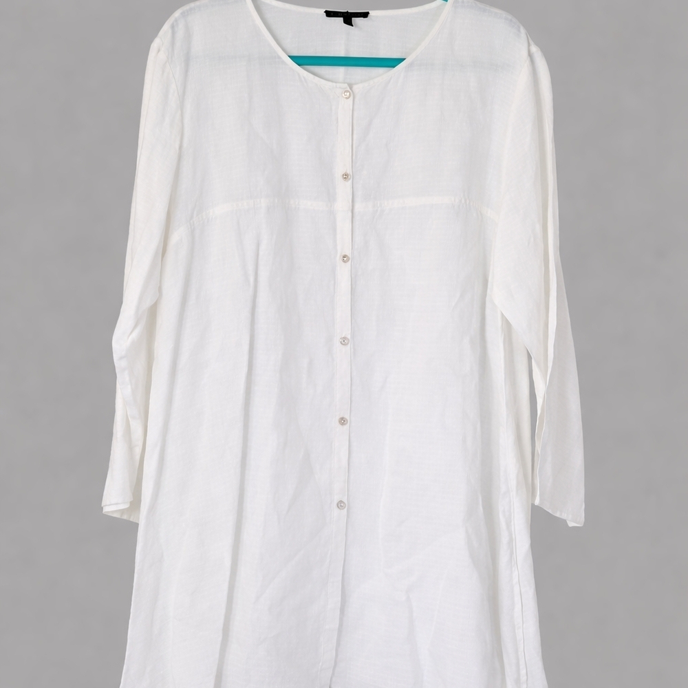 Eileen Fisher Linen Blend Tunic Top L White Italian Fabric Minimalist